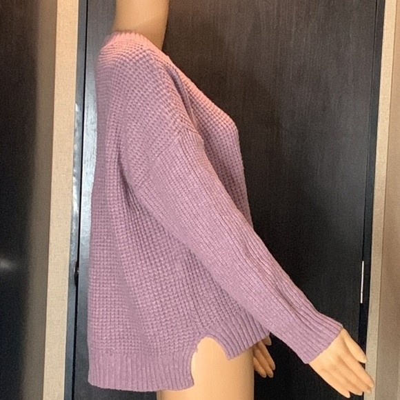 Sweet Romeo large waffle knit crew neck dark lavender sweater NWT - Picture 2 of 9